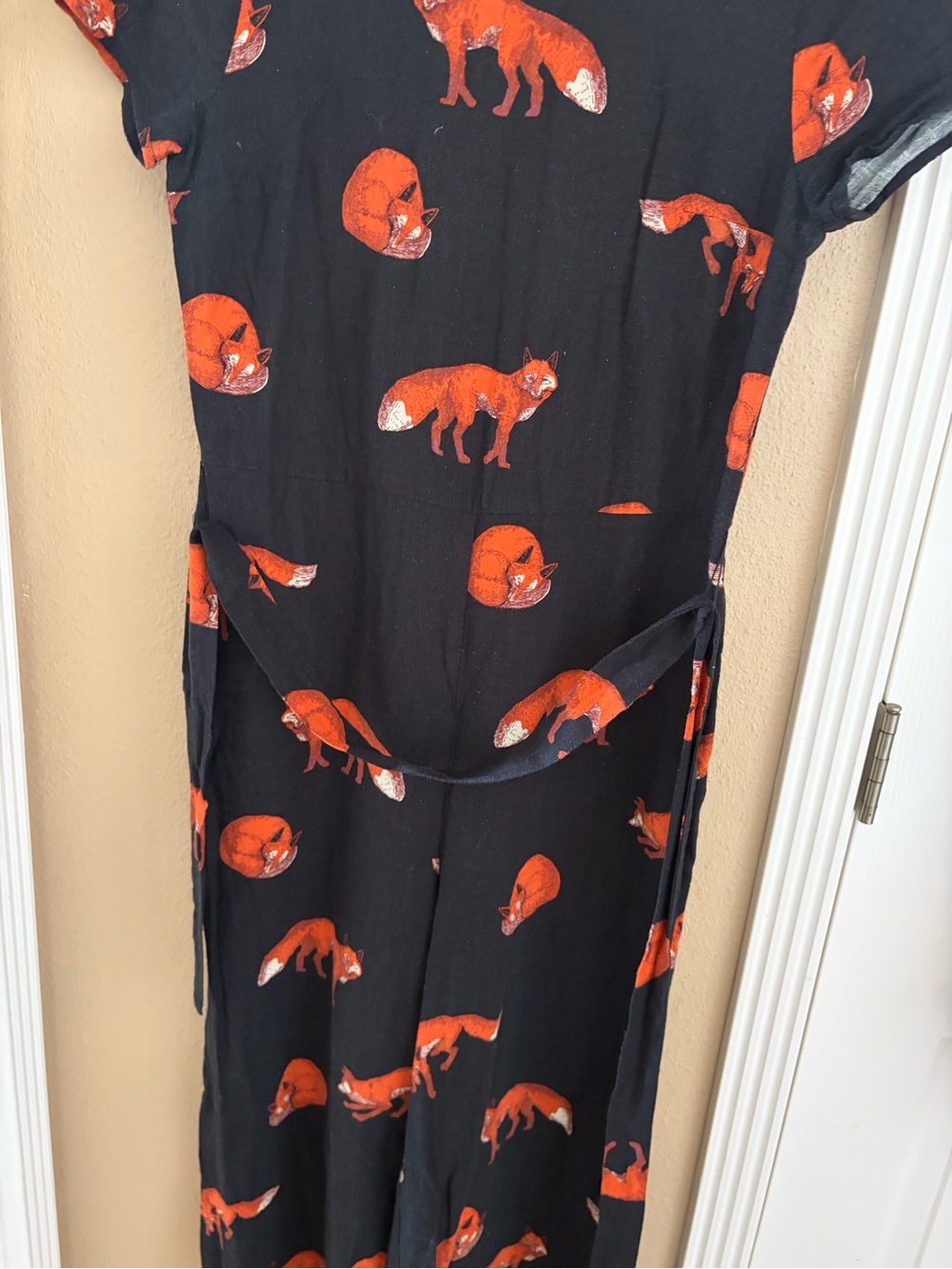 Mod Cloth Fox Print Linen Women’s Pantsuit Tie String Waist S - Picture 5 of 15